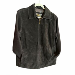 Fabio 90s Vintage Black Leather Knit Zip Up Sweater Jacket Sz L